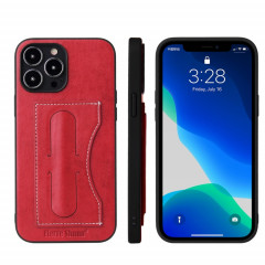 Fierre Shann Couverture complète Housse en cuir de protection avec support et fente pour carte pour iPhone 13 Pro (rouge)