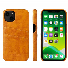 Fierre Shann Retro Cire Texture Case en cuir PU avec machines à sous cartes pour iPhone 13 Pro (Jaune)