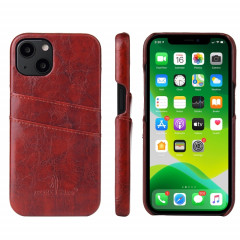 Fierre Shann Retro Texture de la cire de la cire PU avec des emplacements de cartes pour iPhone 13 Pro (Brown)