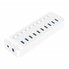 Orico CT2U3-10AB-WH 10 en 1 Hub USB à rayures en plastique avec interrupteurs individuels, fiche UE (blanc)
