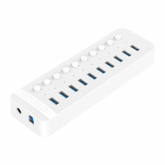 Orico CT2U3-10AB-WH 10 bandes en plastique Hub USB à rayures en plastique avec interrupteurs individuels, plug UA (blanc)