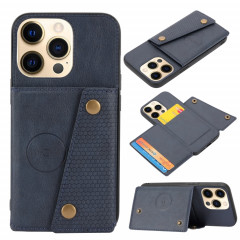 Double Boucle PU + TPU Cas de protection magnétique antichoc avec fente et support de carte pour iPhone 13 (bleu)