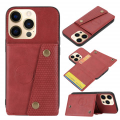 Double Boucle PU + TPU Cas de protection magnétique antichoc avec fente et support de carte pour iPhone 13 Pro (rouge)