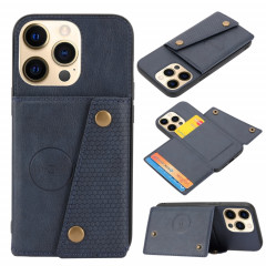 Double boucle PU + TPU Cas de protection magnétique antichoc avec fente et support de carte pour iPhone 13 Pro (Bleu)