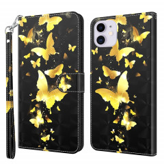 Motif de peinture 3D Horizontal Flip TPU + Coque en cuir PU avec support & carte Slots & Portefeuille pour iPhone 13 Pro (Papillons d'or)