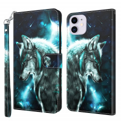 Motif de peinture 3D Horizontal Flip TPU + PU Coque en cuir avec porte-cartes et portefeuille pour iPhone 13 Pro (Wolf)
