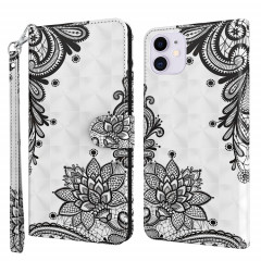 Motif de peinture 3D Horizontal Flip TPU + PU en cuir avec porte-carte et portefeuille pour iPhone 13 Pro (fleur noire diagonale)