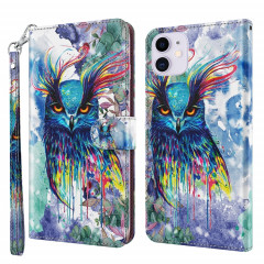 Modèle de peinture 3D Horizontal Flip TPU + PU en cuir avec support & carte Slots & Portefeuille pour iPhone 13 PRO (Aquarelle Hibou)