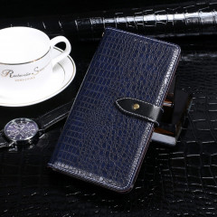 IDEWEI Crocodile Texture Horizontal Flip Cuir Coffret avec porte-cartes et portefeuille pour iPhone 13 Pro (Bleu foncé)