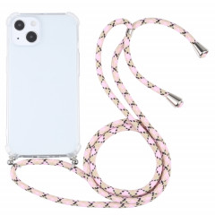 Cas de protection TPU TPU transparent à quatre angles avec lanière pour iPhone 13 (rose coloré)