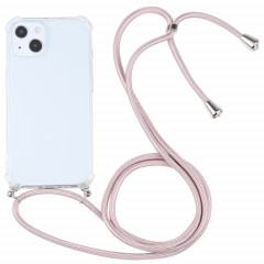 TPU TPU transparent à quatre angles avec lanière pour iPhone 13 (rose clair)