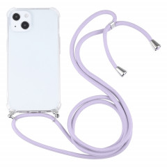 Cas de protection TPU transparent transparent à quatre angles avec lanière pour iPhone 13 (violet clair)