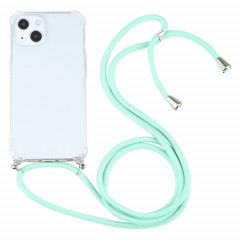 Cas de protection TPU transparent transparent à quatre angles avec lanière pour iPhone 13 (vert menthe)