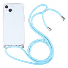 Cas de protection TPU transparent transparent à quatre angles avec lanière pour iPhone 13 (Blue Lac)