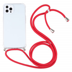 Cas de protection TPU TPU transparent à quatre angles avec lanière pour iPhone 13 Pro (rouge)