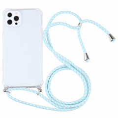 Cas de protection TPU TPU transparent à quatre angles avec lanière pour iPhone 13 Pro (Blanc vert menthe)