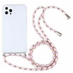 Cas de protection TPU TPU transparent à quatre angles avec lanière pour iPhone 13 Pro (rose coloré)