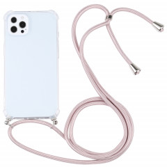 Cas de protection TPU transparent transparent à quatre angles avec lanière pour iPhone 13 Pro (rose clair)