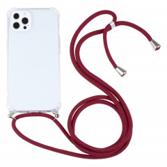 Cas de protection TPU transparent transparent à quatre angles avec lanière pour iPhone 13 Pro (Rouge de vin)