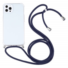 Cas de protection TPU transparent transparent à quatre angles avec lanière pour iPhone 13 Pro (Bleu foncé)