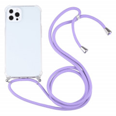 Cas de protection TPU transparent transparent à quatre angles avec lanière pour iPhone 13 Pro (violet)