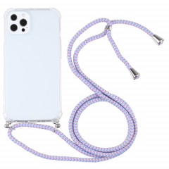 Cas de protection TPU TPU transparent à quatre angles avec lanière pour iPhone 13 Pro (bleu violet)