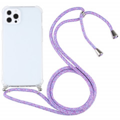 Étui de protection TPU transparent transparent à quatre angles avec lanière pour iPhone 13 Pro (Violet coloré)