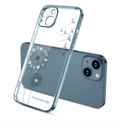 Modèle de pissenlit de diamant de galvanoplastie TPU Cas de protection antichoc pour iPhone 13 (bleu marine)