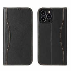 Véritable étui en cuir horizontal horizontal avec porte-cartes et portefeuille pour iPhone 13 (noir)
