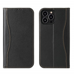 Véritable étui en cuir horizontal horizontal avec porte-carte et portefeuille pour iPhone 13 Pro (Noir)