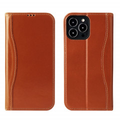 Véritable étui en cuir horizontal horizontal avec porte-carte et portefeuille pour iPhone 13 Pro (Brown)