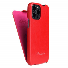 Fierre Shann Texture de la cire de la cire de la cire Vertical Flip PU pour iPhone 13 Pro (rouge)