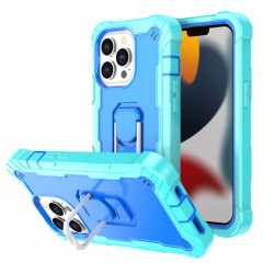 PC + Caoutchouc en caoutchouc 3 couches de protection antichoc avec support rotatif pour iPhone 13 Pro (Mint Vert + Bleu)