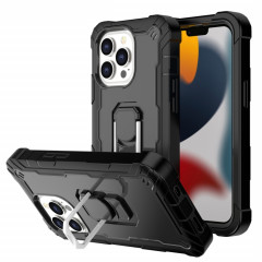 PC + Caoutchouc en caoutchouc Tasse de protection antichoc avec support rotatif pour iPhone 13 Pro (Noir)