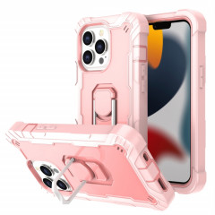 PC + Caoutchouc en caoutchouc Tasse de protection antichoc avec support rotatif pour iPhone 13 Pro (or rose)
