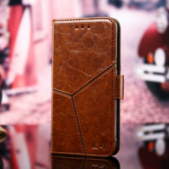 Couture géométrique Horizontal Flip TPU + Coque en cuir PU avec porte-carte et portefeuille pour iPhone 13 Pro (brun clair)