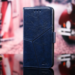 Couture géométrique Horizontal Flip TPU + Coque en cuir PU avec porte-cartes et portefeuille pour iPhone 13 Pro (Bleu)