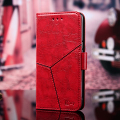 Couture géométrique Horizontal Flip TPU + PU Coque en cuir avec porte-cartes et portefeuille pour iPhone 13 Pro (rouge)
