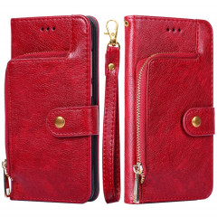 Sac à fermeture à glissière PU + TPU Horizontal Horizontal Horizon Coating avec support et portefeuille et portefeuille et longe pour iPhone 13 Pro (rouge)