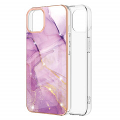 Motif de marbre électroplatant Dual-côté IMD TPU TPU Case antichoc pour iPhone 13 Pro Max (violet 001)