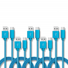 5 PCS USB à USB-C / Type-C Nylon TRESSION DE DONNÉES DE TRANSMISSION DE TRANSMISSION DE TRANSMISSION DE CABLE: 1M (bleu)