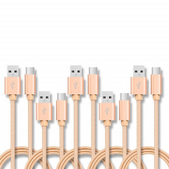 5 PCS USB à USB-C / Type-C Câble de transmission de données de chargement tressé, longueur de câble: 1m (or)