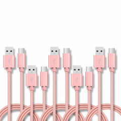 5 PCS USB à USB-C / Type-C Nylon Traité Traité Tableau de transmission de la transmission, Durée du câble: 1M (rose)