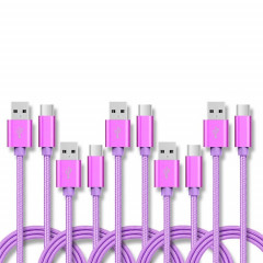 5 PCS USB à USB-C / Type-C Câble de transmission de données de chargement tressé, Durée du câble: 1M (violet)