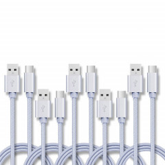 5 PCS USB à USB-C / Type-C Câble de transmission de données de chargement tressé, Durée du câble: 1M (argent)