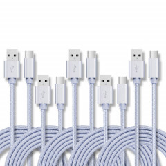 5 PCS USB à USB-C / Type-C Câble de transmission de données tresses de chargement de Nylon, Longueur du câble: 2M (argent)