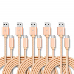 5 PCS USB à USB-C / Type-C Câble de transmission de données de chargement tressé, longueur de câble: 3M (or)