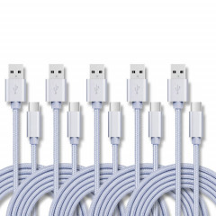 5 PCS USB sur USB-C / Type-C Câble de transmission de données tresses de chargement de la nylon, Longueur du câble: 3M (argent)
