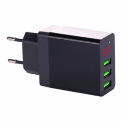 3 ports USB LED Présentation numérique Chargeur de voyage, Plug UE (Noir)