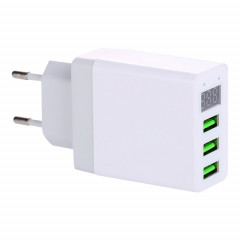 3 ports USB LED Présentation numérique Chargeur de voyage, Plug UE (blanc)